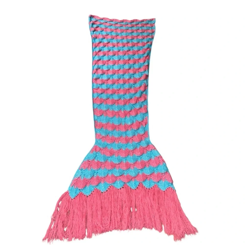 📌Adult Mermaid Tail Blanket Pink Blue Crocheted Wearable Sleeping Bag Costume